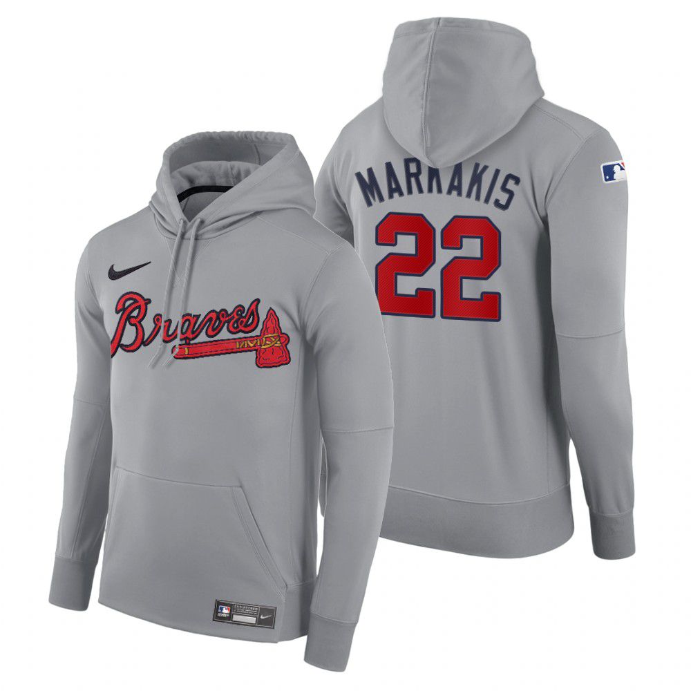 Men Atlanta Braves 22 Markakis gray road hoodie 2021 MLB Nike Jerseys